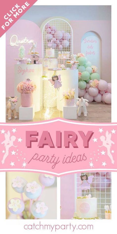 Fairy Tale Birthday Party Theme, Fairy Theme Birthday Party Decoration, Fairy Balloons, Fairyland Birthday Party, Fairy Themed Birthday Party, Birthday Party Return Gifts, Diy Party Themes, Fairy Birthday Themes, Fairy Theme Birthday Party