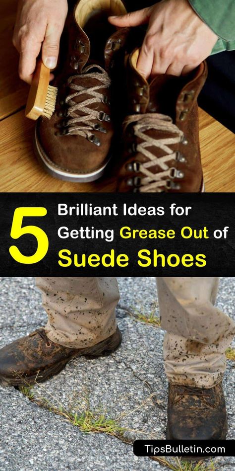 An oil stain or grease stain ruins the look of your suede boot or suede couch. Remove the stain using a simple suede cleaner like white vinegar, cornstarch, dish soap, or a suede eraser. #remove #grease #stain #suede #shoes Suede Shoe Cleaner, Suede Couch, Clean Suede Shoes, Cleaning Grease, Remove Grease Stain, Diy Household Cleaners, Suede Cleaner, How To Clean Suede, Fabric Boots