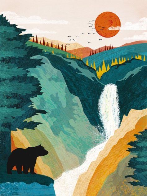 Yellowstone Poster | Wyoming Wall Art | National Park Poster | Lower Falls, Artist's Point | Travel Poster. #beautiful #art #draw #digitalart #gallery #illustration #paint #drawing #abstract #color #popart #watercolor #artworks #galleryart #graphicart Humble Bedroom, Yellowstone Poster, Wyoming Travel, National Park Art, Indian Paintbrush, National Park Posters, Park Art, Geometric Motifs, Nursery Wall Art