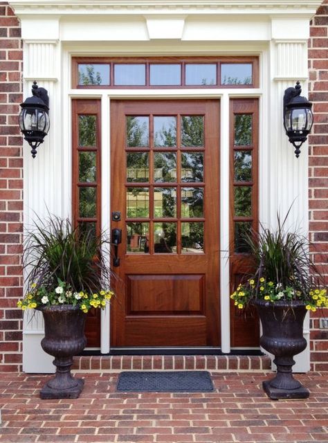 Front Door Makeover, Wood Front Doors, Wooden Front Doors, Front Door Entrance, Red Brick House, Exterior Front Doors, House Front Door, Front Door Colors, Front Door Design