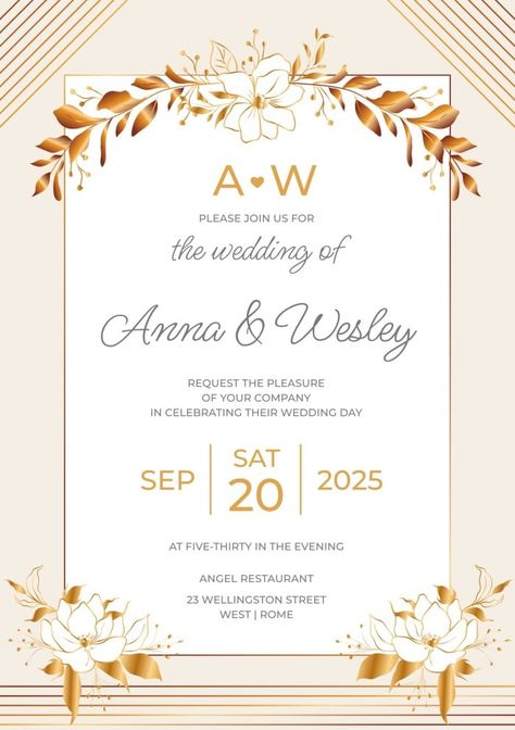 Elegant Floral Golden Wedding Invitation Presentation Maker, Invitation Maker, Photo Collage Maker, Sticker Maker, Golden Wedding, Branding Your Business, Business Card Maker, Collage Maker, Card Maker