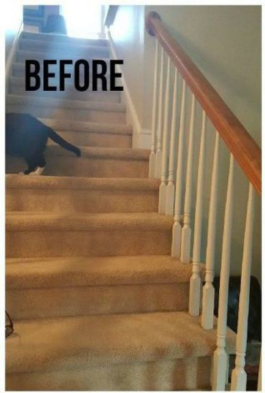 You'll want to rip out your carpeted staircase after seeing these Carpet Wrapped Open Stairs, Carpeted Staircase Ideas, Carpeted Staircase, Easy Closet Storage, Carpeted Stairs, Carpet Staircase, Stairs Renovation, Open Stairs, Removing Carpet