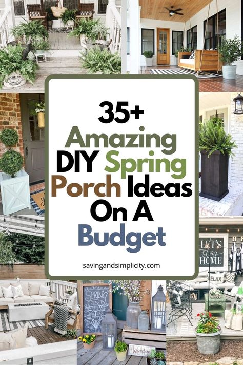 DIY Spring Porch Ideas On A Budget Spring Porch Ideas, Pinterest Sign, Spring Outdoor Decor, Porch Ideas On A Budget, Front Porch Swing, Spring Porch Decor, Patio Flowers, Diy Rustic Decor, Spring Refresh