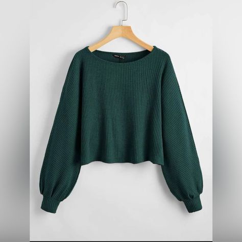 Never Worn Rib-Knit Batwing Sleeve 97% Polyester, 3% Elastane Woolen Tops, Adrette Outfits, Shein Sweater, Cropped Pullover, Long Crop Top, Simple Trendy Outfits, Women T Shirts, Really Cute Outfits, Cute Simple Outfits