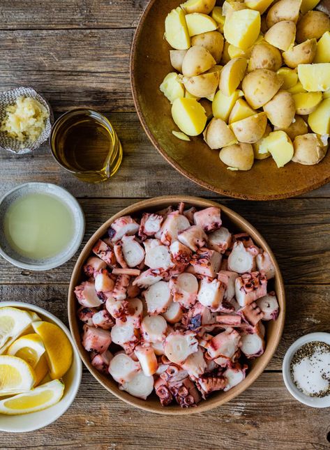 Italian Seafood Dishes, Octopus Pasta, Octopus Ceviche Recipe, Octopus Carpaccio Recipe, Octopus Potato Salad, Italian Octopus, Octopus Salad Recipe, Octopus Salad Italian, Spanish Octopus And Potatoes