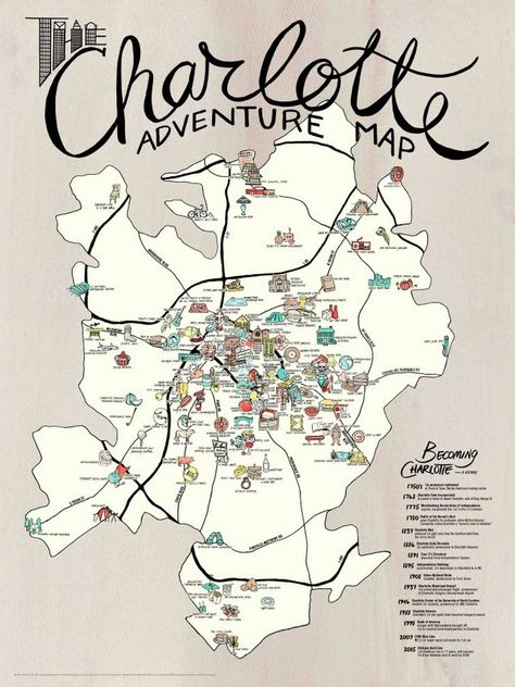 From the couple that brought you The Great N.C. BBQ Map and The Great N.C. Beer Map comes the Charlotte Adventure Map. Beer Map, Adventure Poster, North Carolina Travel, What A Wonderful World, Adventure Map, Queen City, Vacation Planning, Charlotte North Carolina, Road Trippin