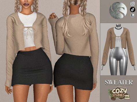 Cozy Studies - Cropped Tie Up Sweater and Top Female CC Tie Up Sweater, Sims 4 Cc Clothes, Sims 4 Cas Mods, The Sims 4 Skin, Sims 4 Studio, Sims 4 Children, Sims 4 Body Mods, Sims 4 Cc Folder, Sims Four