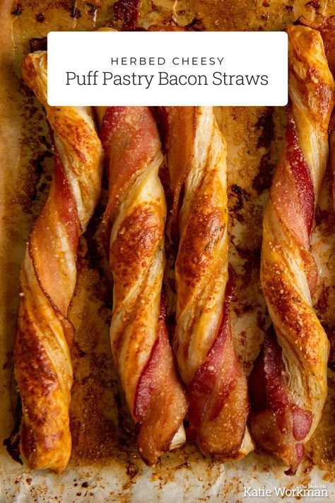 Bacon Straws, Bacon Cheddar Puffs, Puff Pastry Cheese Straws, Bacon Cheese Puffs, Puff Pastry Bacon, Cheesy Puff Pastry, Puff Pastry Cheese, Bacon Wrapped Cheese, Puff Pastry Recipes Savory