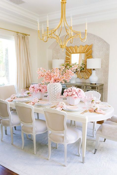 Pink Tablescape, Pink Dining Rooms, Interior Design Career, Beautiful Dining Rooms, Easter Sunday, Easter Table, Elegant Homes, Dining Room Design, Pink Peonies