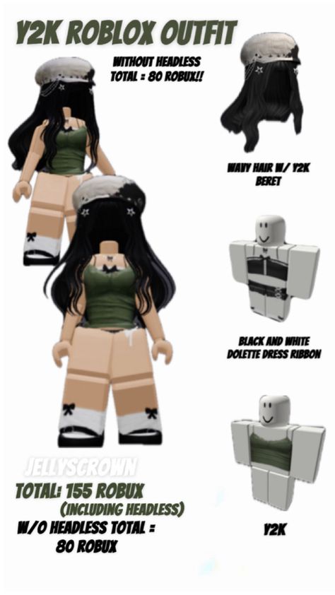 Y2k Roblox avatar, 155 robux (with headless) 80 robux (without headless) 80 Robux Outfit, Roblox Avatars, Roblox Avatar, Wavy Hair, The Whole, Dress To Impress, Avatar, Black And White, Hair