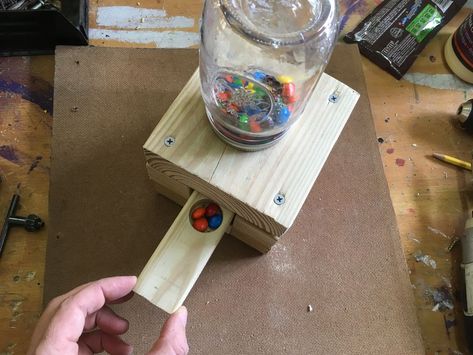 Picture of Easy to Make Candy Dispenser Easy Woodworking Projects For Beginners, Kids Woodworking Projects, Mason Jar Candy, Dispenser Diy, Medicine Dispenser, Valentine Kids, Woodworking Projects For Beginners, Pallet Designs, Woodworking Projects For Kids