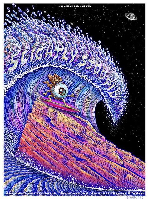 Slightly Stoopid: "Wave over Red Rocks- Return of the Red Eye" by EMEK 18" x 24" Slightly Stoopid, Reggae Art, Red Rock Amphitheatre, Screen Print Poster, Concert Poster, Red Rocks, Rock Posters, Dope Art, Surf Art