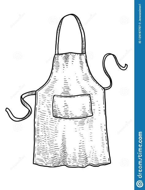 Apron Tattoo Ideas, Apron Drawing Reference, Chef Illustration Drawing, Apron Sketch, Apron Illustration, Apron Drawing, Chef Drawing, Cooking Drawing, Cookbook Cover