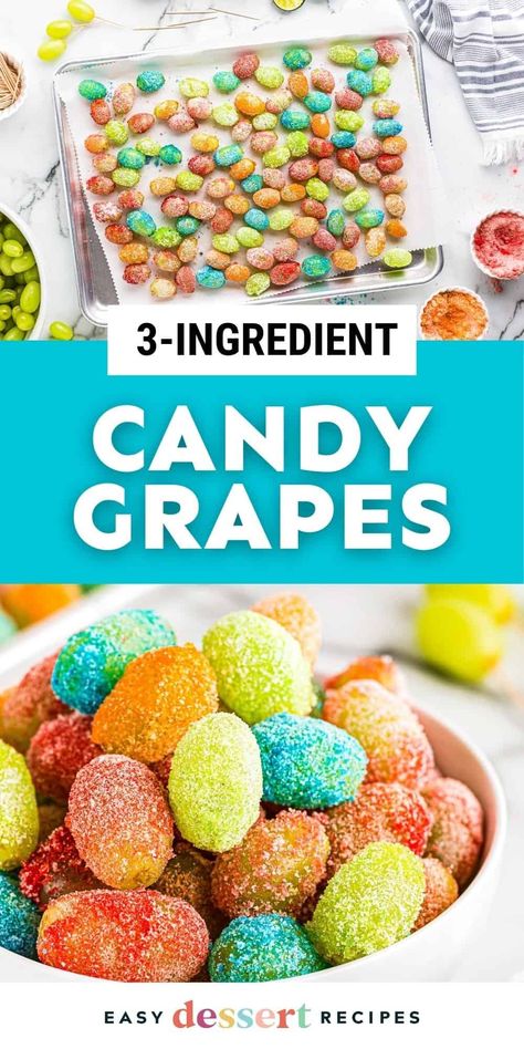 This sweet and sour candy grapes recipe takes 15 minutes to throw together with only 3 ingredients-- talk about easy! Grape Sour Candy, Taffy Grapes Recipe, Jello Grapes Recipe, Sweet And Sour Grapes, Candy Grapes Recipes Jello, Candied Grapes And Pineapples, What To Make With Grapes, Sour Grapes Recipe, How To Make Candy Grapes