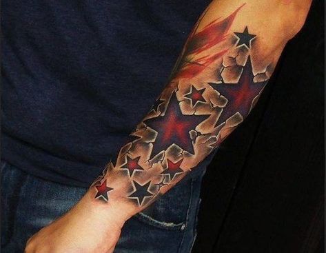 Star Sleeve Tattoo, Star Tattoos For Men, Tatuaje Trash Polka, Pride Tattoo, Patriotic Tattoos, Rose Tattoos For Men, Men Tattoos Arm Sleeve, Flame Tattoos, Star Tattoo Designs