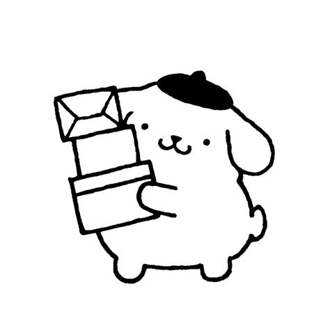 Pompompurin Black And White, Cute Drawings Black And White, Black And White Drawings Aesthetic, Sanrio Black And White, Black And White Sanrio, Black And White Doodles, Sanrio Coloring, Hello Kitty Colouring Pages, Korean Stickers