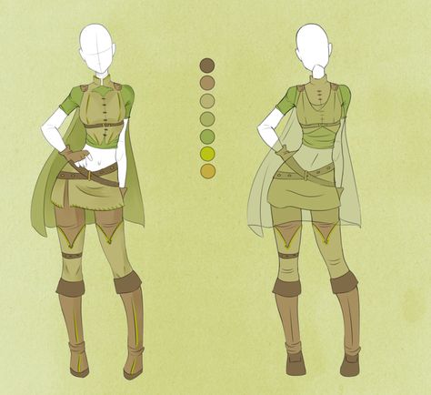 :: Commission Outfit July 19 :: by VioletKy on DeviantArt Earth Elf Outfit, Green Outfit Drawing, Forest Tribe, Green Clothes, Clothing Sketches, Post Apocalypse, Dress Drawing, Drawing Clothes, Fantasy Clothing