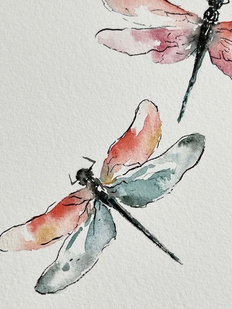 Loose Watercolor Paintings, Beautiful Insects, Dragonfly Painting, Watercolor Dragonfly, Butterfly Art Painting, Floral Watercolor Paintings, Watercolor Paintings For Beginners, Diy Watercolor Painting, Dragonfly Art