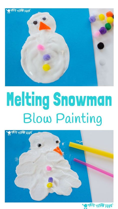 MELTING SNOWMAN BLOW PAINTING ACTIVITY lets kids enjoy the thrills of snowman building and melting even when there isn't any real snow! Blow Painting, Snowman Building, Melting Snowman, Snowmen Activities, Kids Painting Crafts, Melting Snowmen, Kids Craft Room, Melted Snowman, Winter Activities For Kids