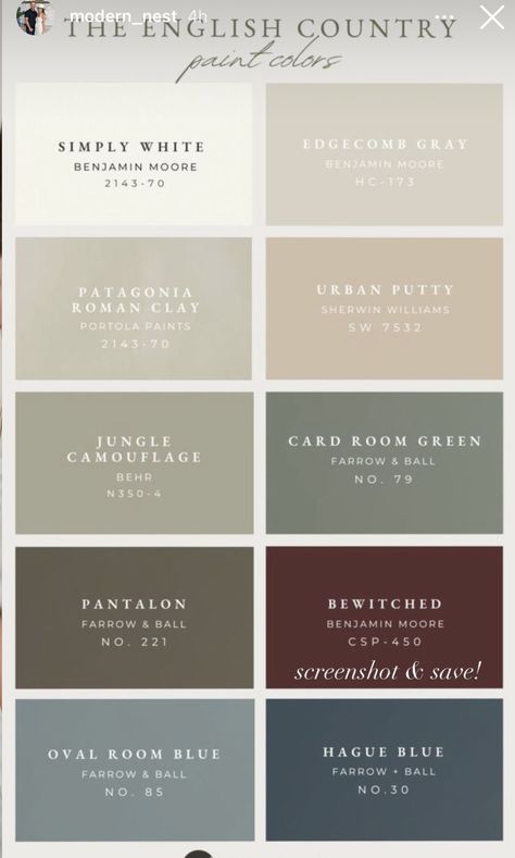 Country Paint Colors, House Paints, Edgecomb Gray, Indoor Paint, Oval Room Blue, Countryside Cottage, Paint Color Inspiration, House Color Palettes, Nursery Room Inspiration