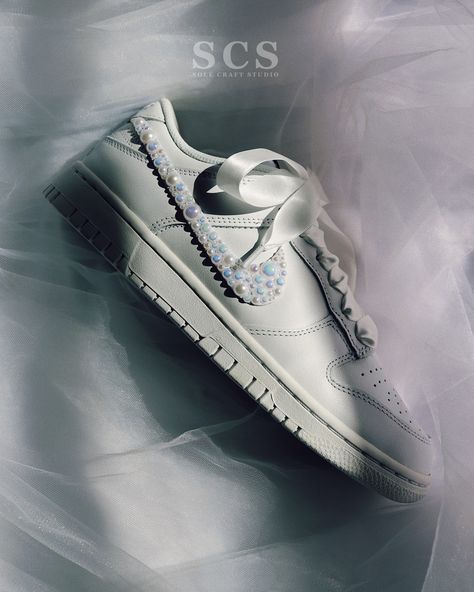 Newly listed. What do you guys think about our new “Perla Blanca” dunks? 🤍👟. . . . #customshoes #dunklow #weddingshoes #sneakerhead #sneakers #pearls #bridalfashion #handmade #bridetobe #sneakerheads #2025bride Personalized Sneakers, Bridal Sneakers, Wedding Sneakers, Custom Bridal, Nike Dunk Low, Dunk Low, Custom Shoes, Nike Dunk, Wedding Attire