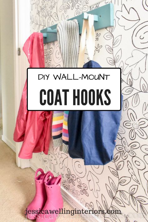 Entryway coat hook. Use this simple Ikea hooks hack to get coats, towels, bathrobes, hats, and more up off the floor! Ikea Hooks, Diy Coat Hooks, Rental Organization, Diy Floating Desk, Modern Coat Hooks, Entryway Coat Hooks, Kids Clothes Organization, Girls Bedroom Makeover, Wall Hook Rack