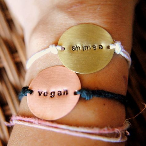 Awesome vegan bracelet from http://www.etsy.com/listing/75920996/good-karma-bracelets Vegan Accessories, Reasons To Be Vegan, Stephanie Miller, Om Aum, Karma Bracelet, Vegetarian Life, Vegan Style, Vegan Jewelry, Vegan Cafe