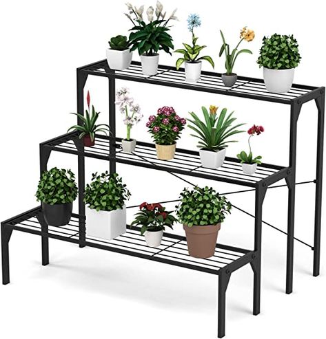 COSTWAY 3 Tier Plant Stand, Stair Style Metal Flowers Pot Holder Storage Shelf, Ladder Plants Display Rack for Indoor Outdoor Balcony Garden Yard (Straight, without Foot Pads) : Amazon.co.uk: Garden Ladder Plant Stand, Support Pour Plante, Support Plante, Metal Plant Stand, Outdoor Living Decor, Flower Pot Holder, Steps Design, Plant Stand Indoor, Planter Stand