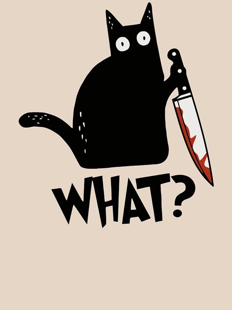 Smug Cat Knife Meme, Black Cat With Knife, Bad Cat Drawing, Cat With Knife Drawing, Spooky Gift Ideas, Black Cat Art Cute, Cat With Knife Tattoo, T Shirt Drawing Ideas, Cute Black Cat Drawing