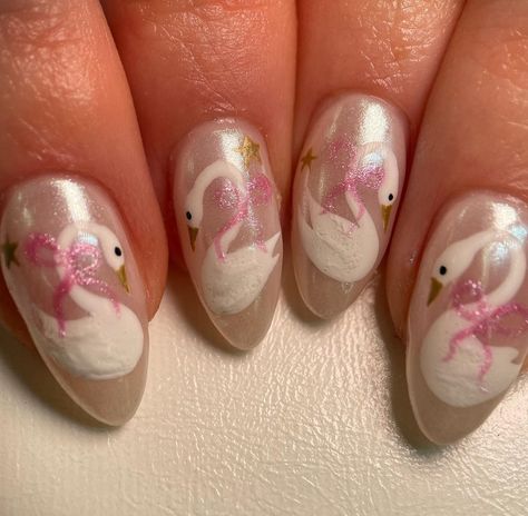 Nails With Bunny Design, Swan Nails Design, Swan Nail Art, Swan Nails, Rabbit Nails, Ballet Makeup, Nail Inspired, Matching Nails, Concert Nails