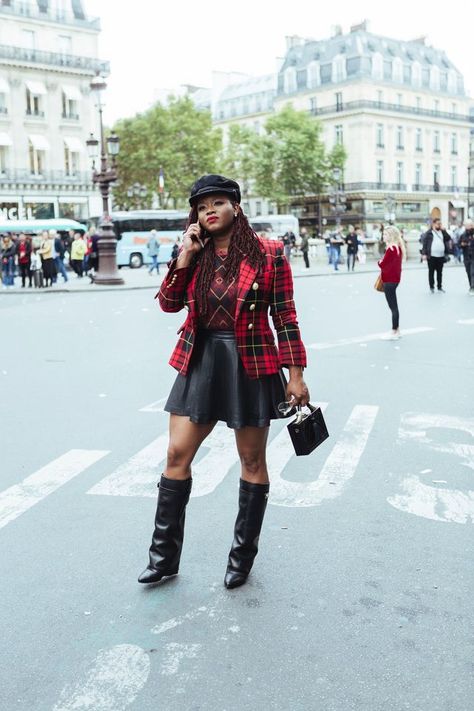 If You Can’t Get Into the Fashion Club, Create Your Own: Wearing a Balmain Blazer, Alexander McQueen Skirt, and Givenchy Sharktooth Boots Boots at Paris Week Claire Sulmers, Alexander Mcqueen Skirt, Givenchy Boots, Balmain Blazer, The Bomb, Euro Style, Weekend Style, Tweed Dress, Club Outfits