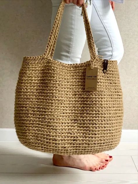 Handmade large tote bags...Mantyhose Çorap Crochet Jute Bag, Jute Tas, Crochet Jute, Jute Shopping Bags, Extra Large Tote Bags, Crochet Basket Pattern Free, Tote Bag Crochet, Shopping Tote Bags, Jute Tote Bags