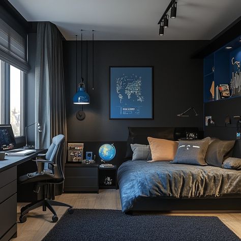 Simple Guys Bedroom, Gamer Boy Bedroom Ideas, Small Room Setup Ideas, Gamer Room Boys Bedroom, Cozy Gaming Bedroom, Room Ideas With Desk, Teen Boy Bedroom Green, Ideas Cuarto Hombre, Dope Bedroom Ideas