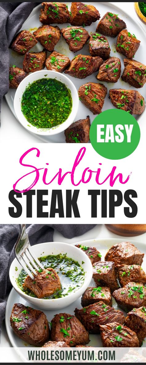 Sirloin Steak Tips Marinade, Sirloin Tip Steak Tacos, Healthy Top Sirloin Steak Recipes, Elk Sirloin Steak Recipes, Sirloin Steak With Mushrooms, Sirloin Steak Tips, Steak Tips Recipe, Vegetarian Steak, Keto Meats