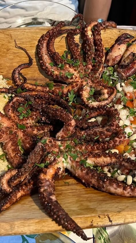 Seafood Aesthetic, Octopus Food, Octopus Recipes, Food Wishes, Shellfish Recipes, Food Babe, Restaurant Food, Fish Dishes, Food Diary