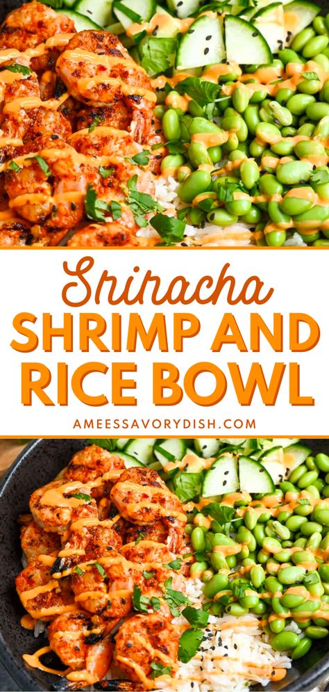 Charred Shrimp & Pesto Buddha Bowls, Meal Prep With Edamame, Shrimp Rice Meal Prep, Healthy Sushi Bowl Meal Prep, Edamame Shrimp Bowl, Spicy Meal Prep Recipes, Bowl Dinners Recipes, Healthy Rice And Veggie Bowls, Shrimp And Kimchi Rice Bowl