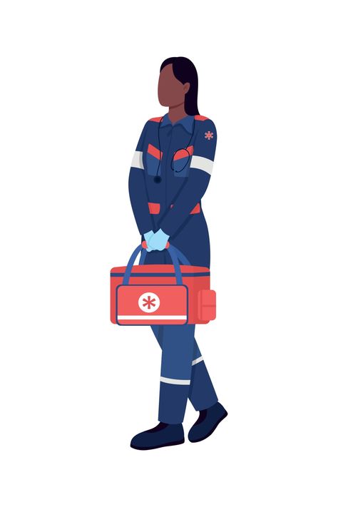 Female Paramedic, Faceless Character, American Female, Americana Vintage, Future Lifestyle, Color Vector, Paramedic, Flat Color, African American