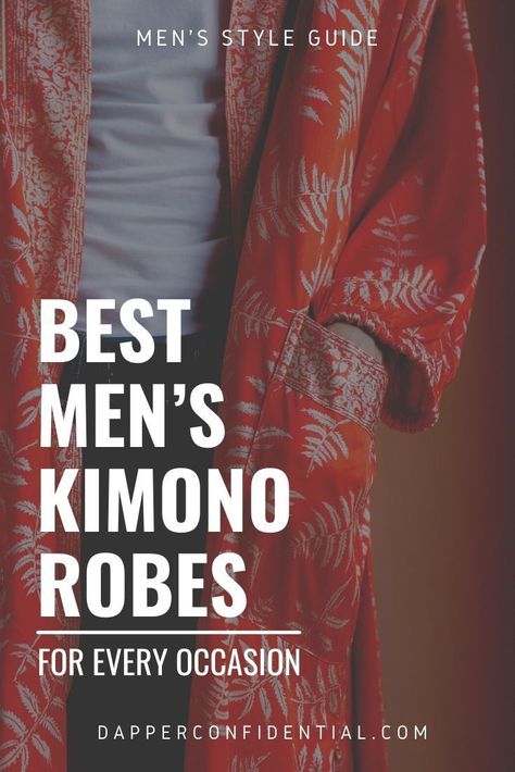 A Kimono robe in men’s styles may seem a little out there, but the truth is that more and more men are discovering how comfortable, unique, and stylish these coverups can be. Our top kimono robes for men are a must-see. Read the article now. Modern Kimono Men Fashion, Men Kimono Street Style, Modern Kimono Men, Kimono Men Fashion, Kimono Outfit Men, Man Kimono, Mens Kimono Shirt, Kimono Street Style, Kimono Tutorial