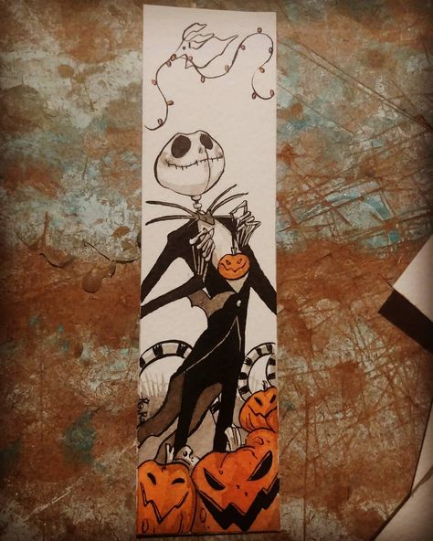 Nightmare Before Christmas Bookmark, Jack Skellington Fanart, Movie Bookmarks, Bookmark Disney, Ghost Bookmark, Inking Drawing, Disney Bookmarks, Halloween Bookmarks, Bookmark Art