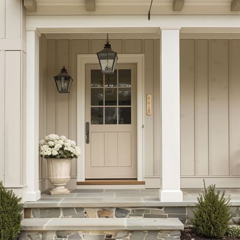 A lovely doorway with a natural wood finish, framed by clear sidelights and a large hanging lantern Front Doors With One Side Panel, Half Glass Exterior Door, White Oak Entry Door, Dutch Front Door, Back Door Entry, French Country Front Door, Single Entry Door, Single Entry Doors, French Country Exterior