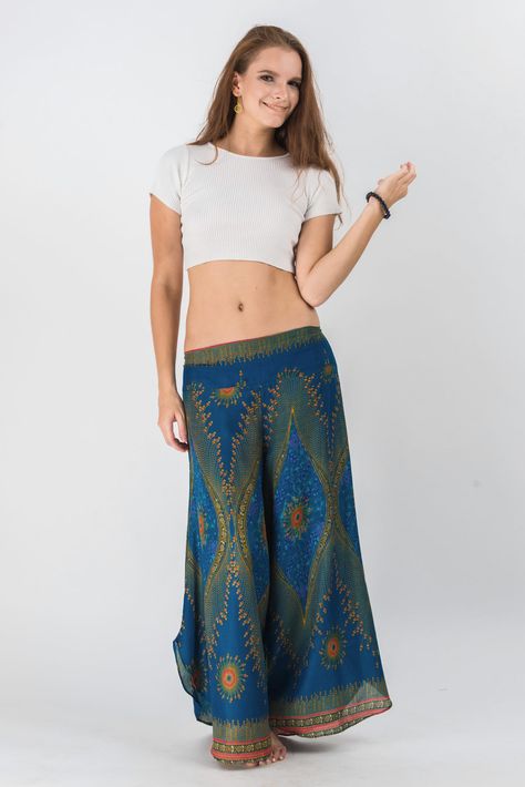 Peacock Eyes Palazzo Style Harem Pants in Blue Style Harem Pants, Peacock Eyes, Thai Pants, Womens Palazzo Pants, Palazzo Style, Hippie Chick, Color Pants, Harem Pants Women, Peacock Color