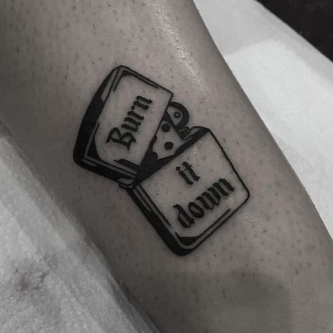 Lighter Tattoo, Traditional Black Tattoo, Tato Minimal, Light Tattoo, Burn It Down, Black Tattoo, White Patches, Tattoo Outline, Zippo Lighter