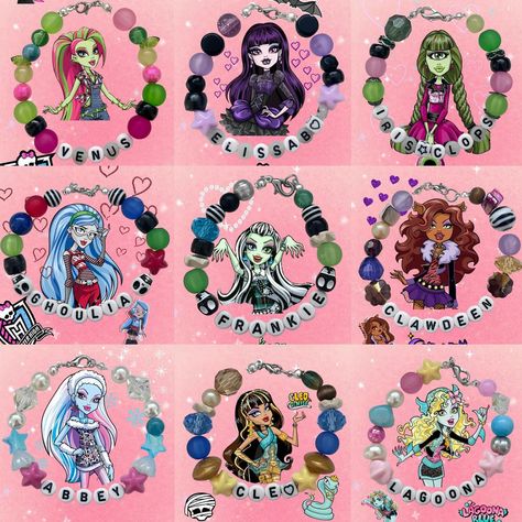 My new Monster high collection ✨ ~ 8€ each Monster High Sleepover, Monster High Bracelet, Small Perlers, Girlhood Nostalgia, Monster High Diy, Pixelart Anime, Monster High Accessories, Monster High Room, Monster High Crafts