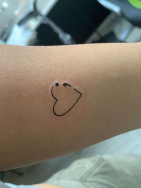 Cute Semicolon Tattoos, Semi Collen Tattoo Ideas, Simecolen Tattoo, Heart With Semicolon Tattoo, Cute Small Semicolon Tattoo, Missing Someone Tattoo Ideas, Semicon Tattoo, Tattoo Semi Colon Ideas, Unique Small Semicolon Tattoo