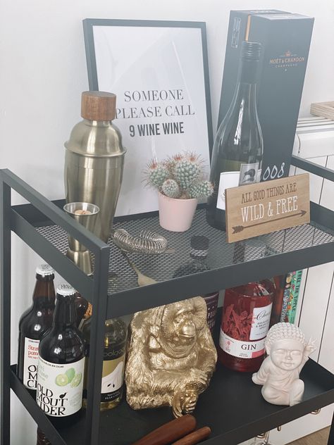 Nissafors turned bar cart Nissafors Bar Cart, Nissafors Ikea Hack, Nissafors Ikea, Coffee Bar Ikea, Kitchen Cart Coffee Bar, Ikea Nissafors, Ikea Coffee Bar, Bar Cart Hack, Ikea Kitchen Cart