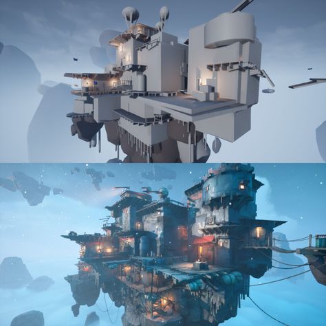 Floating Island Concept Art, Blockout 3d Environment, 3d Scene Design, Level Design Concept, Game Level Design, Floating Islands, Floating Island, Floating City, Substance Designer