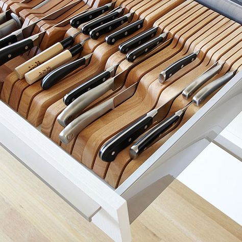 I would like the knife drawer to be the second to the right from the range (top drawer).   Next to spice drawer. Kitchen Utensil Storage, Utensil Storage, Kitchen Drawer Organization, Kitchen Hacks Organization, Smart Kitchen, Kitchen Drawers, Drawer Organizers, Apartment Kitchen, Kitchen Paint