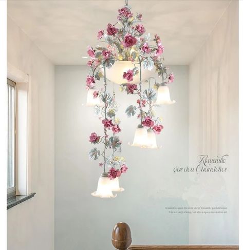 Art deco Floral Chandelier lamp Lustre 10L D65cm H120cm Pink Rose Flower Chandelier Light Fixture E14 LED Decoration Chandelier _ - AliExpress Mobile Floral Chandelier With Lights, Pink Flower Lamp, Floral Light Fixture, Coquette Chandelier, Chandelier With Flowers, Flower Chandelier Light, Pretty Lamps, Floral Lamps, Rose Chandelier