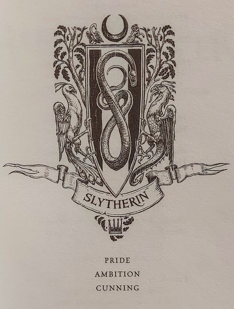 Dust jacket design at the beginning of book pages.. Slytherin Black And White, Malfoy Crest, Slytherin Moodboard, Slytherin Emblem, Slytherin House Crest, Slytherin Tattoo, Salazar Slytherin, Slytherin Common Room, Harry Potter Design