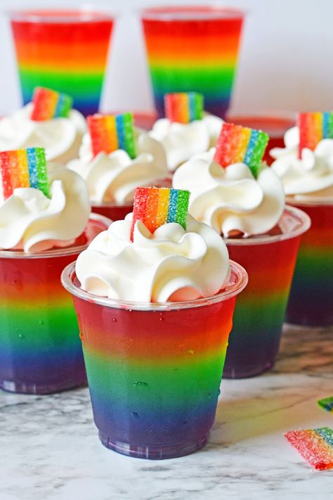 Groovy Jello Shots, Tie Dye Jello Shots, Color Block Party Ideas, Kids Jello Shots, Virgin Jello Shots, Rainbow Restaurant, Vegan Jello Shots, Jello Shot Cake, Rainbow Food Ideas